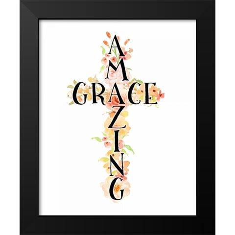 Amazing Grace Floral Black Modern Wood Framed Art Print by Moss, Tara