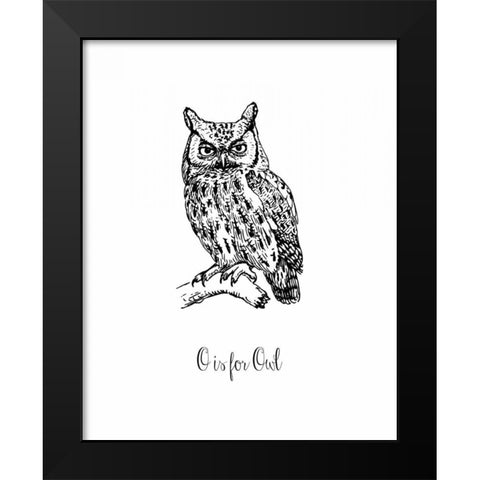 O is for Owl Black Modern Wood Framed Art Print by Moss, Tara