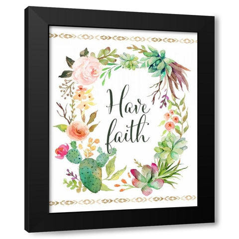 Have Faith Wreath Black Modern Wood Framed Art Print by Moss, Tara