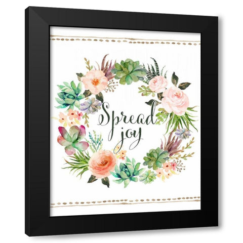 Spread Joy Wreath Black Modern Wood Framed Art Print by Moss, Tara