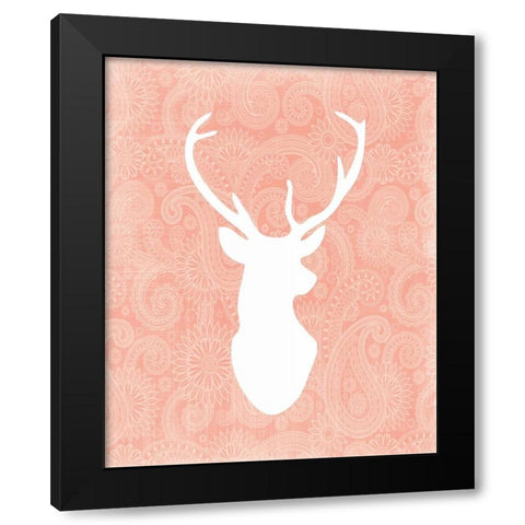 Coral and White Deer Head Black Modern Wood Framed Art Print with Double Matting by Moss, Tara