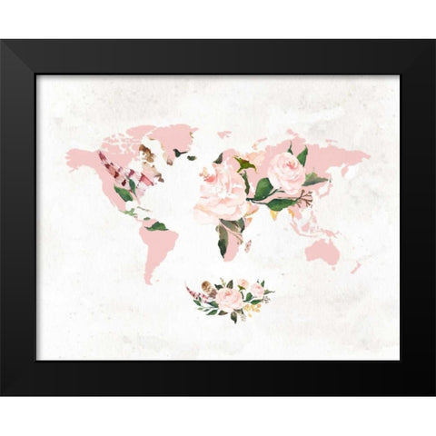 Floral Watercolor Map Black Modern Wood Framed Art Print by Moss, Tara