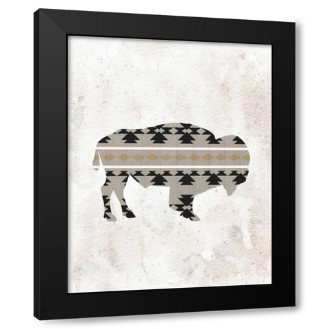 Tribal Buffalo Silhouette Black Modern Wood Framed Art Print with Double Matting by Moss, Tara