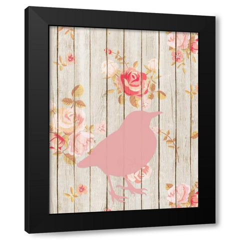 Pink Bird Floral Black Modern Wood Framed Art Print with Double Matting by Moss, Tara