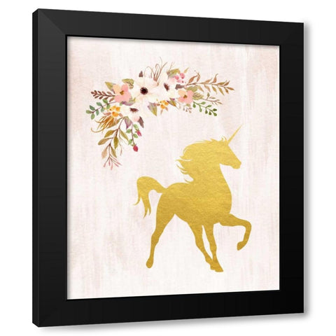Gold Unicorn Floral Black Modern Wood Framed Art Print with Double Matting by Moss, Tara