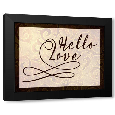 Hello Love Gold and Black Black Modern Wood Framed Art Print by Moss, Tara