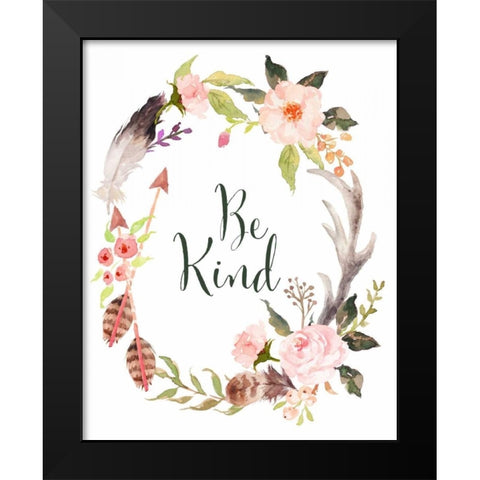 Be Kind Wreath Black Modern Wood Framed Art Print by Moss, Tara