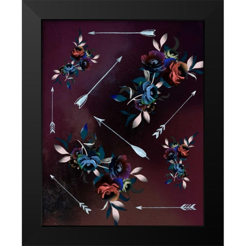 Florals and Arrows Black Modern Wood Framed Art Print by Moss, Tara