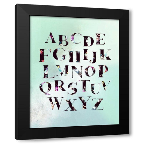 Floral Alphabet Black Modern Wood Framed Art Print by Moss, Tara