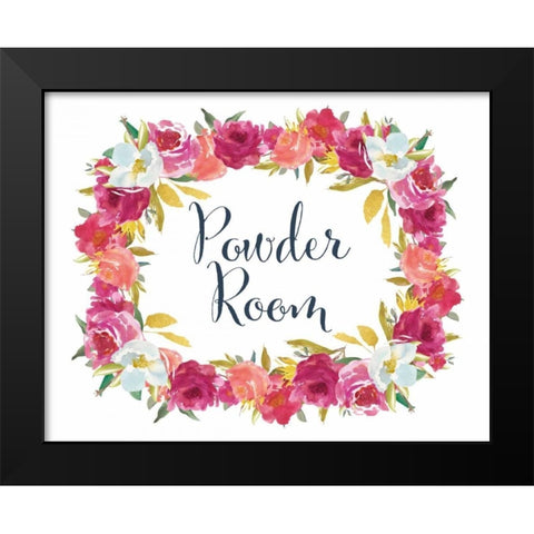 Powder Room Floral Black Modern Wood Framed Art Print by Moss, Tara