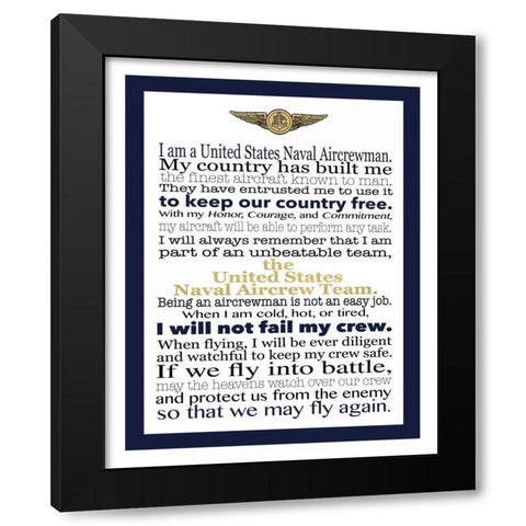 Naval Aircrewman Creed Black Modern Wood Framed Art Print by Moss, Tara