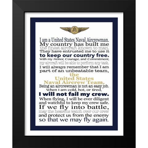 Naval Aircrewman Creed Black Modern Wood Framed Art Print by Moss, Tara
