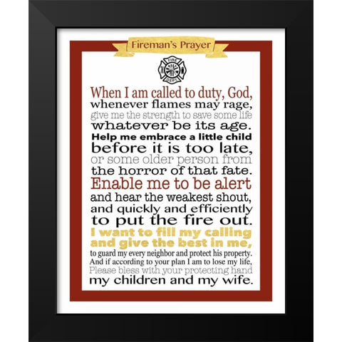 Fireman Prayer Black Modern Wood Framed Art Print by Moss, Tara