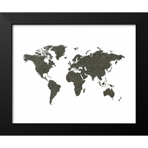 World Map Chalkboard and Gold  Black Modern Wood Framed Art Print by Moss, Tara