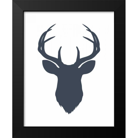 Navy Blue Deer Head Black Modern Wood Framed Art Print by Moss, Tara