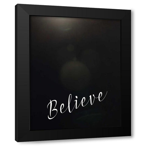 Believe Bokeh Black Modern Wood Framed Art Print by Moss, Tara