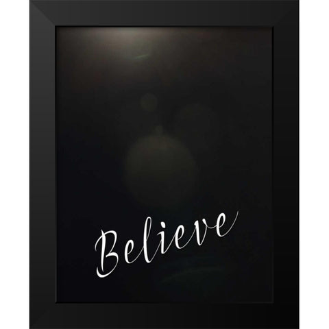 Believe Bokeh Black Modern Wood Framed Art Print by Moss, Tara