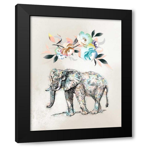 Floral Elephant Black Modern Wood Framed Art Print with Double Matting by Moss, Tara