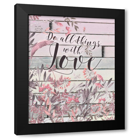 Love Floral Watercolor Wood Black Modern Wood Framed Art Print by Moss, Tara