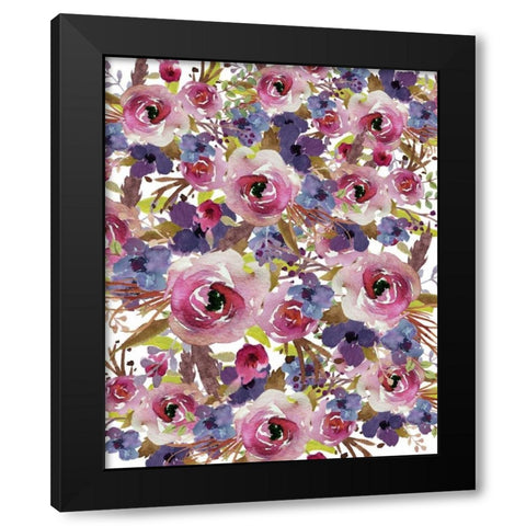 Purple Floral Collage Black Modern Wood Framed Art Print by Moss, Tara