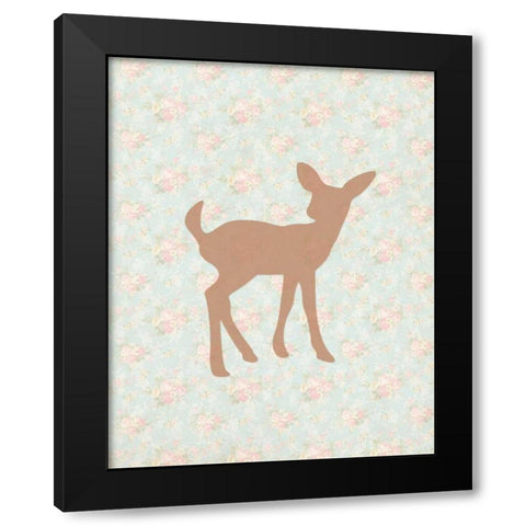 Fawn on Floral Black Modern Wood Framed Art Print with Double Matting by Moss, Tara