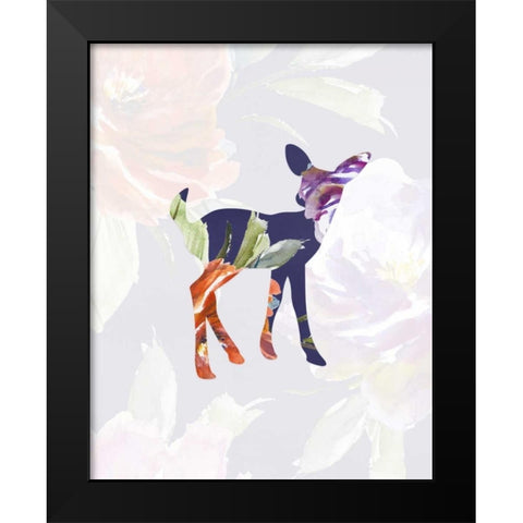 Purple Floral Fawn Black Modern Wood Framed Art Print by Moss, Tara