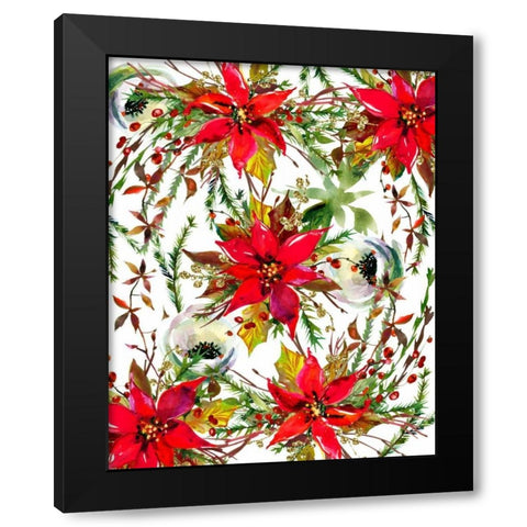 Christmas Florals Collage Black Modern Wood Framed Art Print with Double Matting by Moss, Tara
