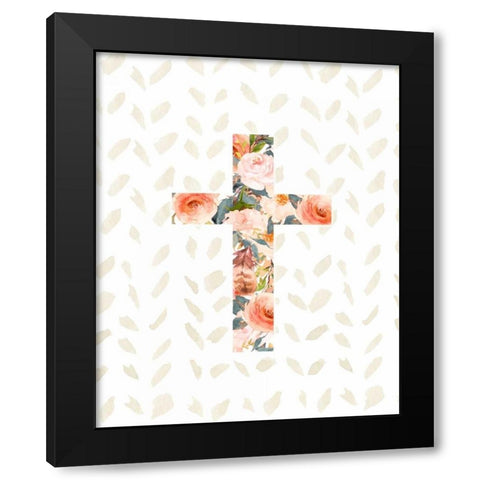 Orange Floral Cross Black Modern Wood Framed Art Print with Double Matting by Moss, Tara