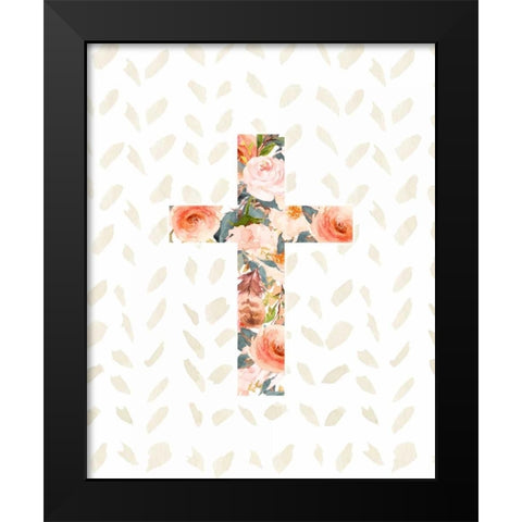 Orange Floral Cross Black Modern Wood Framed Art Print by Moss, Tara