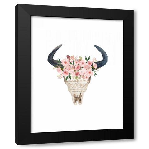 Pink Floral Bull Skull Black Modern Wood Framed Art Print with Double Matting by Moss, Tara