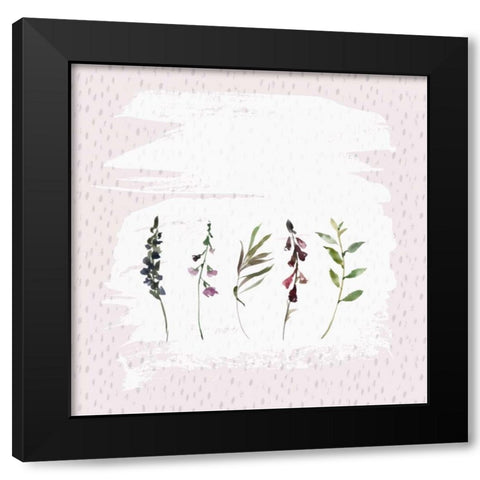 Florals on Grunge Square Black Modern Wood Framed Art Print with Double Matting by Moss, Tara