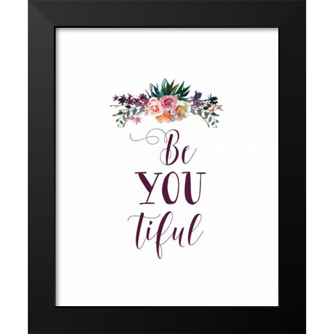 BeYouTiful Dark Florals Black Modern Wood Framed Art Print by Moss, Tara