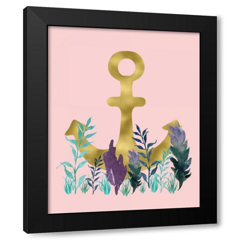 Teal Florals on Pink Black Modern Wood Framed Art Print by Moss, Tara