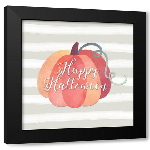 Happy Halloween Pumpkin Black Modern Wood Framed Art Print by Moss, Tara