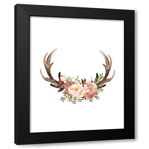 Floral Antlers Black Modern Wood Framed Art Print by Moss, Tara