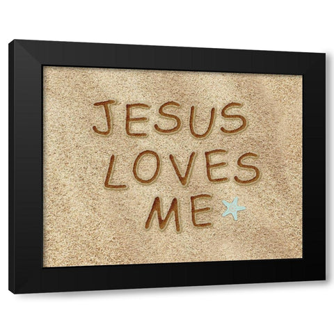 Jesus Loves Me Sand Black Modern Wood Framed Art Print by Moss, Tara