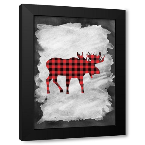 Plaid Moose Black Modern Wood Framed Art Print with Double Matting by Moss, Tara