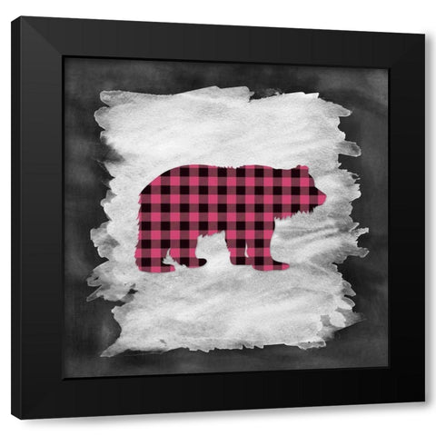 Pink Plaid Bear Black Modern Wood Framed Art Print with Double Matting by Moss, Tara