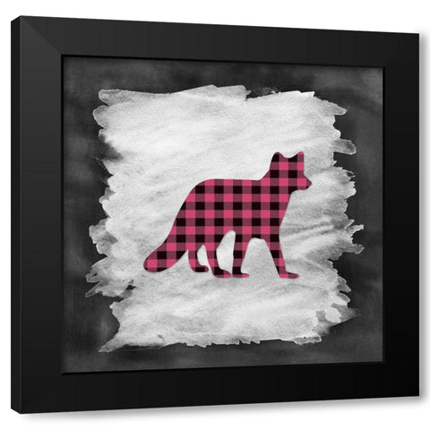 Pink Plaid Fox Black Modern Wood Framed Art Print with Double Matting by Moss, Tara