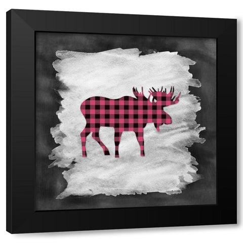 Pink Plaid Moose Black Modern Wood Framed Art Print with Double Matting by Moss, Tara