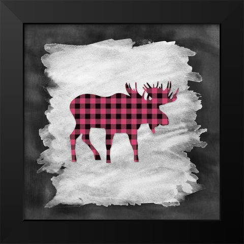 Pink Plaid Moose Black Modern Wood Framed Art Print by Moss, Tara