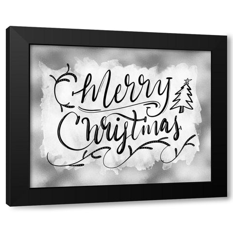 Merry Christmas Black Modern Wood Framed Art Print with Double Matting by Moss, Tara