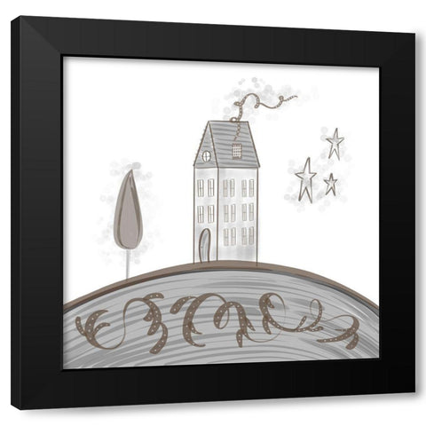 Primitive House on Hill Black Modern Wood Framed Art Print with Double Matting by Moss, Tara