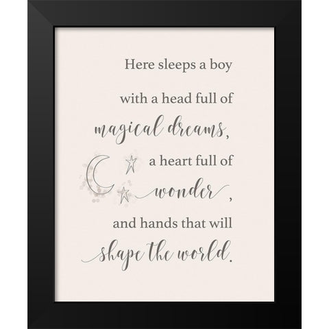 Here Sleeps a Boy Black Modern Wood Framed Art Print by Moss, Tara