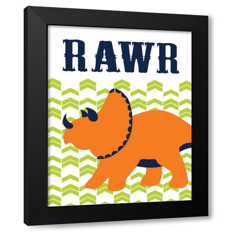 Dino Rawr Black Modern Wood Framed Art Print by Robinson, Tamara