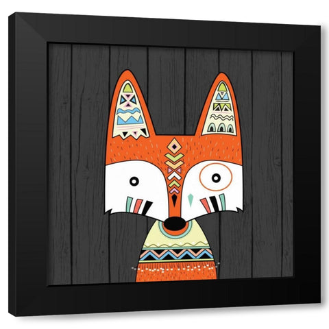 Tribal Fox Black Modern Wood Framed Art Print by Robinson, Tamara