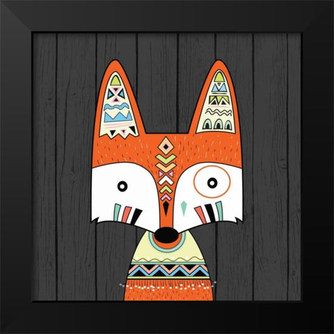 Tribal Fox Black Modern Wood Framed Art Print by Robinson, Tamara