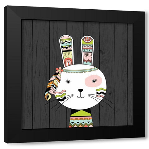 Tribal Rabbit Black Modern Wood Framed Art Print with Double Matting by Robinson, Tamara