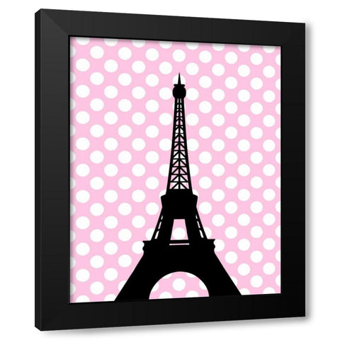 Eiffel Tower Polka Dots Black Modern Wood Framed Art Print by Robinson, Tamara