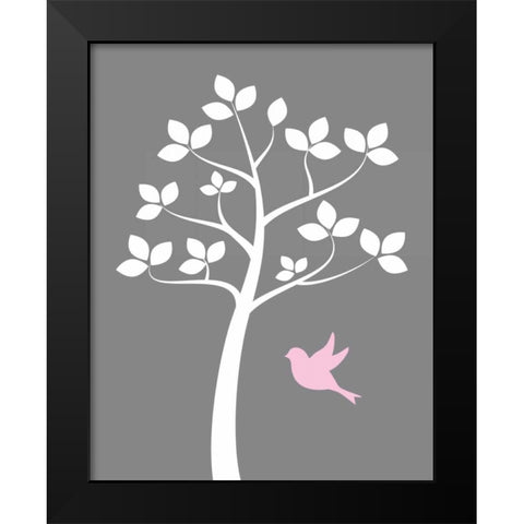 Girl Bird Tree Black Modern Wood Framed Art Print by Robinson, Tamara